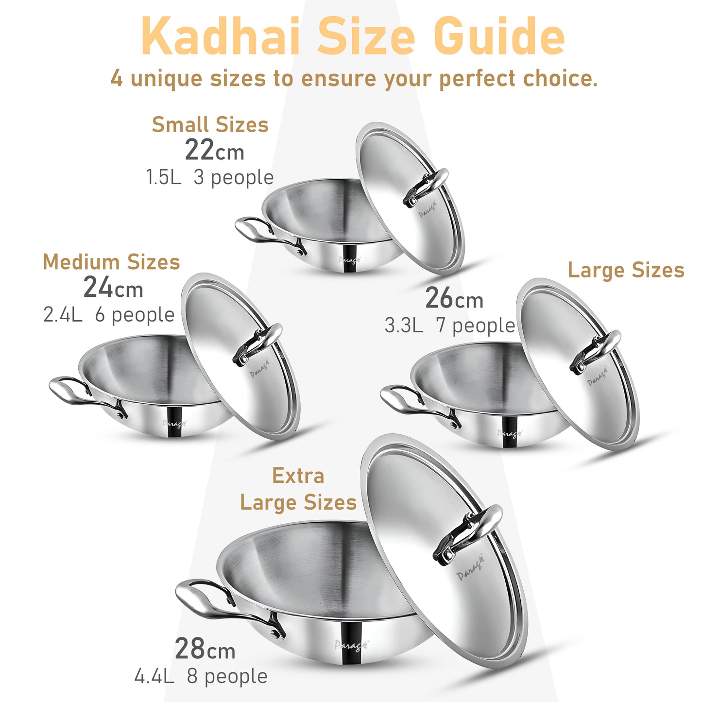 Tripure Triply Stainless Steel Kadai with Lid 28 cm, 4L | Induction & Gas Compatible