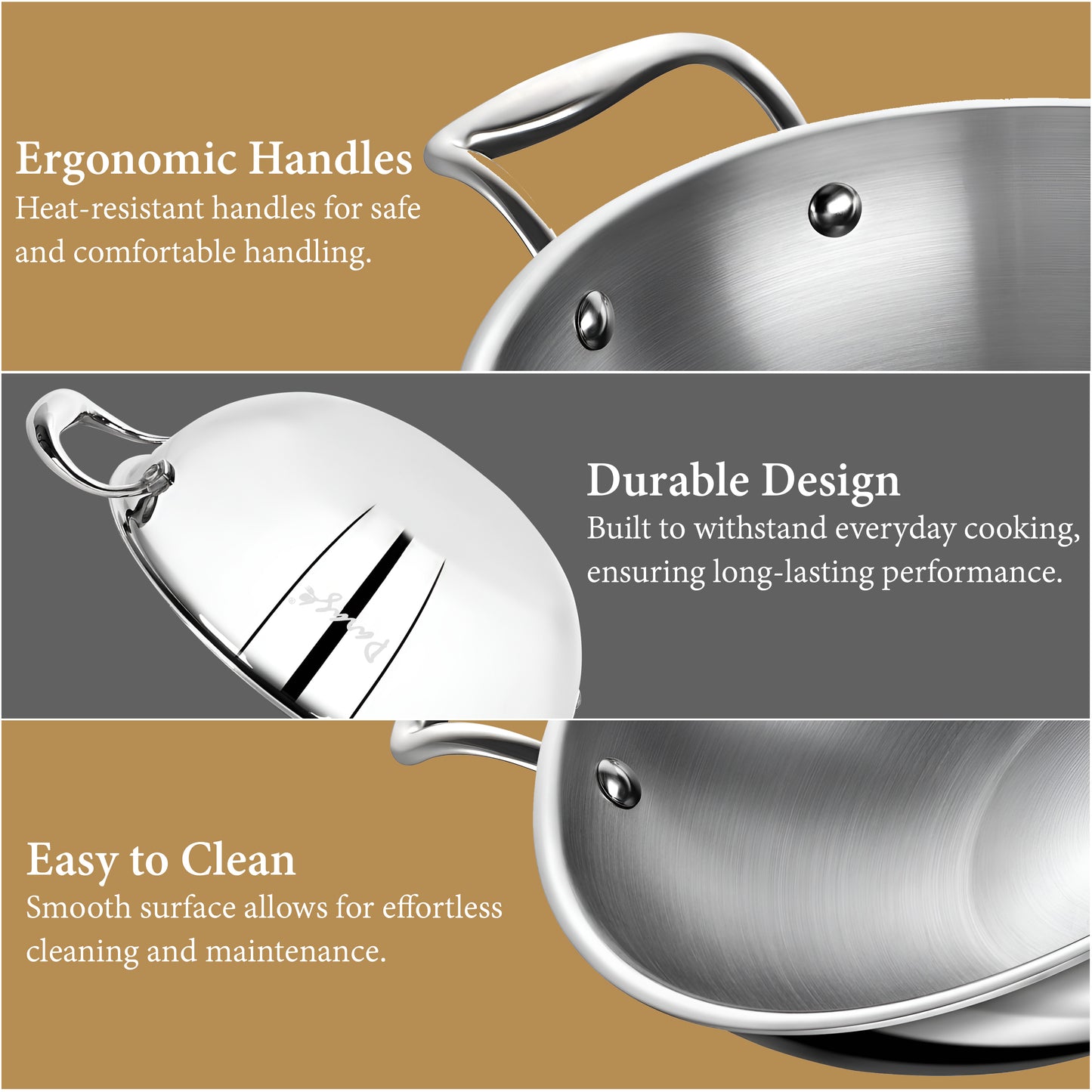 Tripure Triply Kadai with Lid | 26cm, 3.2L | Stainless Steel | Silver