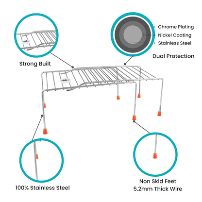 Stainless Steel Kitchen Dish Rack | Expandable Storage & Organizer, Extendable Up to 580mm (Silver)