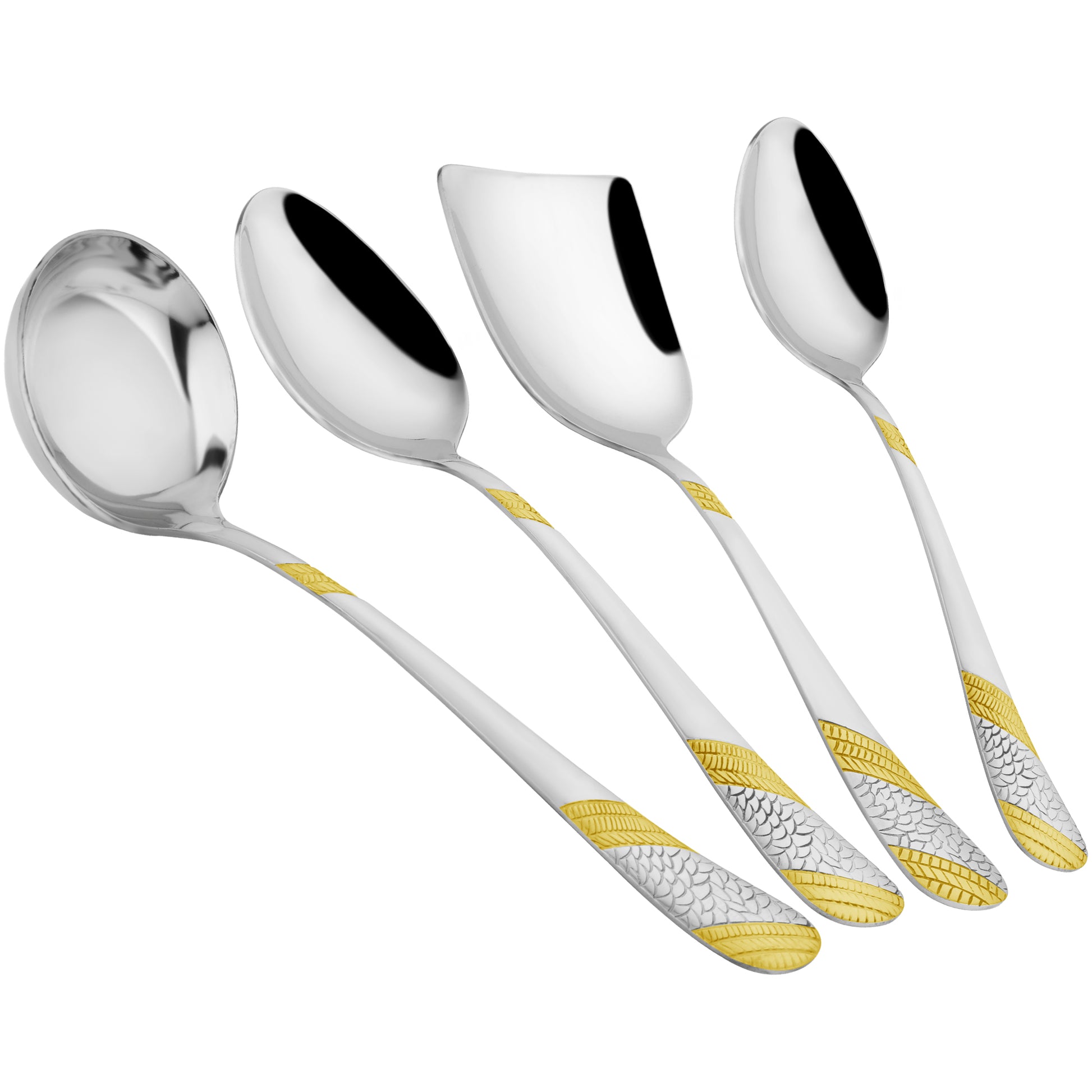 4-Piece Stainless Steel Gold Serving Spoon Set | Heavy Gauge 1.8mm, 1 Soup, 1 Solid & 2 Rice Spoons (24K Gold, Pack of 4) 4IMPERIALSSG 1