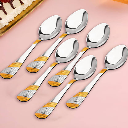 6-Piece Stainless Steel 24K Gold Spoon Set | 16cm Premium Spoons, Luxury Tableware & Housewarming Gift, Imperial Design