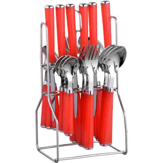 25 Pcs Stainless Steel Cutlery Set with Stand for Kitchen & Dining | Red ZOLTAPARAGR 1