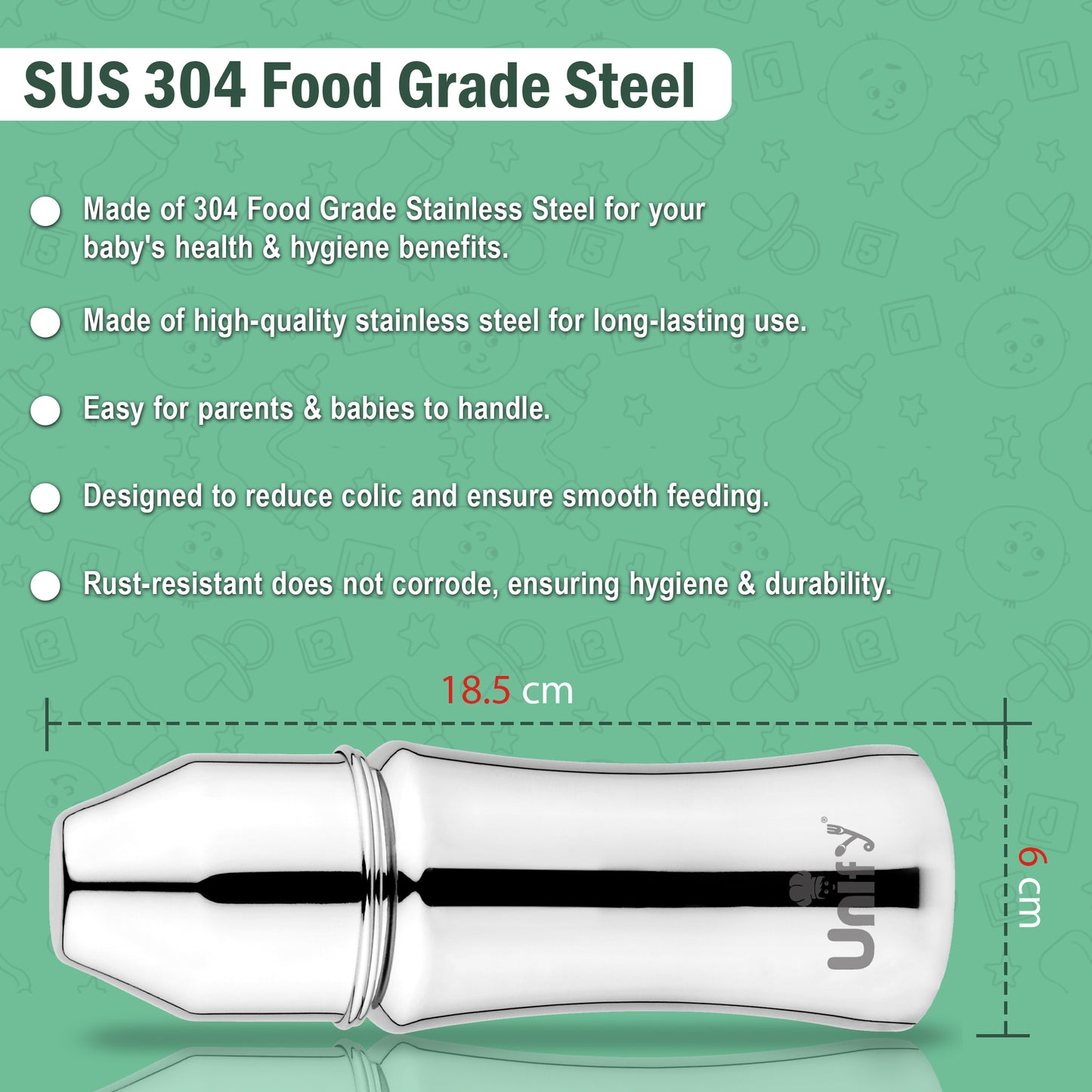 Stainless Steel Baby Feeding Bottle | 250ml, SUS 304, BPA-Free | Newborn, Anti-Colic