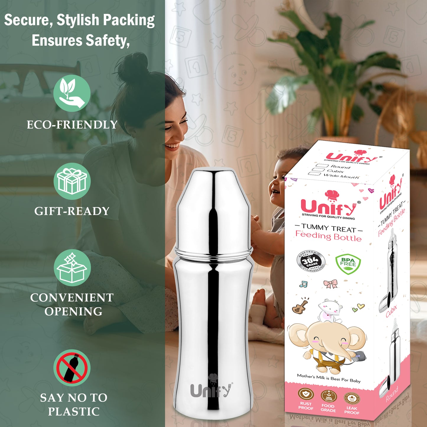 Stainless Steel Baby Feeding Bottle | 250ml, SUS 304, BPA-Free | Newborn, Anti-Colic