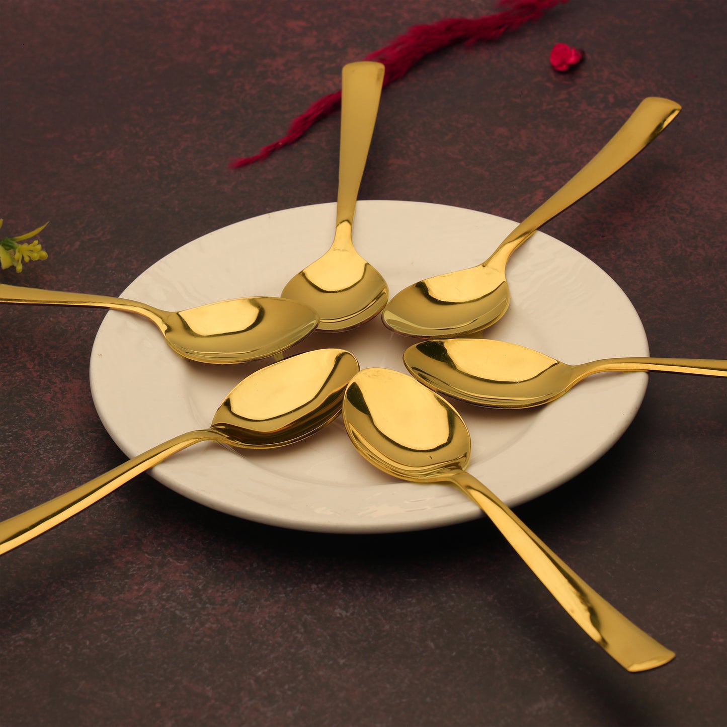 6-Piece Stainless Steel Gold Spoon Set | 16cm Premium Dinner Spoons, Luxury Tableware & Housewarming Gift