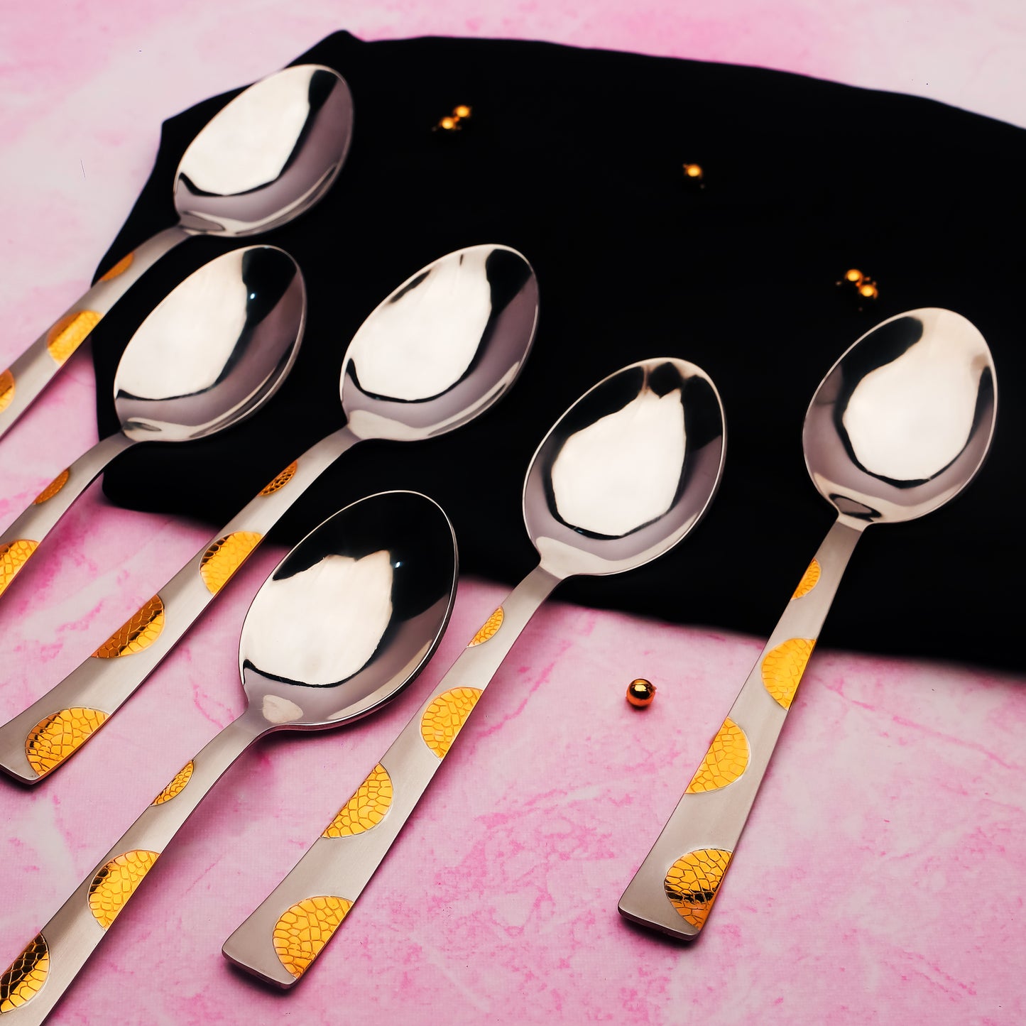 6-Piece Stainless Steel Dinner Spoon Set | 15.5cm Premium Spoons, Luxury Tableware & Gift (Silver), Moonpress Design