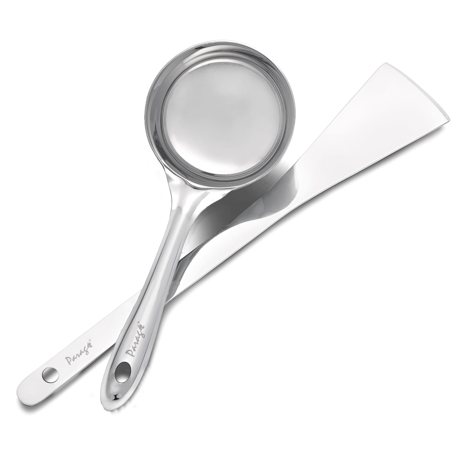 2-Piece Stainless Steel Dosa Ladle & Turner | 20.5cm & 31.5cm Heavy Gauge Kitchen Tools with Flat Base Spatula, Silver Finish