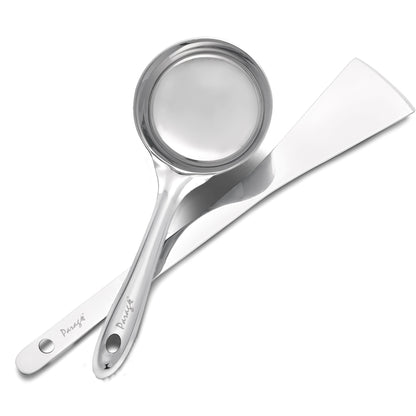 2-Piece Stainless Steel Dosa Ladle & Turner | 20.5cm & 31.5cm Heavy Gauge Kitchen Tools with Flat Base Spatula, Silver Finish