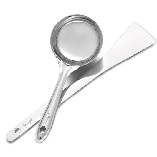 2-Piece Stainless Steel Dosa Ladle & Turner | 20.5cm & 31.5cm Heavy Gauge Kitchen Tools with Flat Base Spatula, Silver Finish