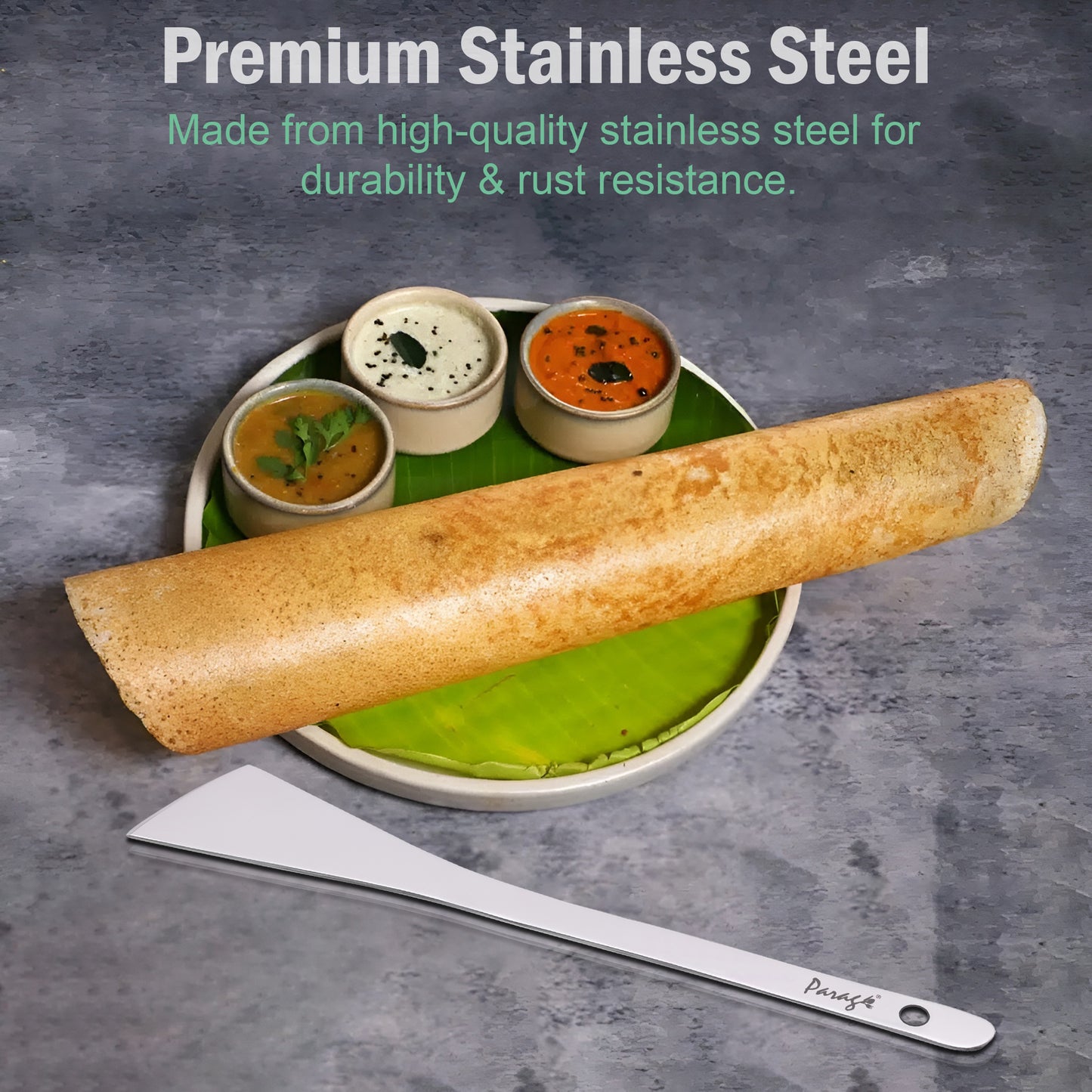 Stainless Steel Dosa Turner | 31.5cm Heavy Gauge Plain Spatula for Cooking Dosa, Chilla, Omelette, Silver Finish