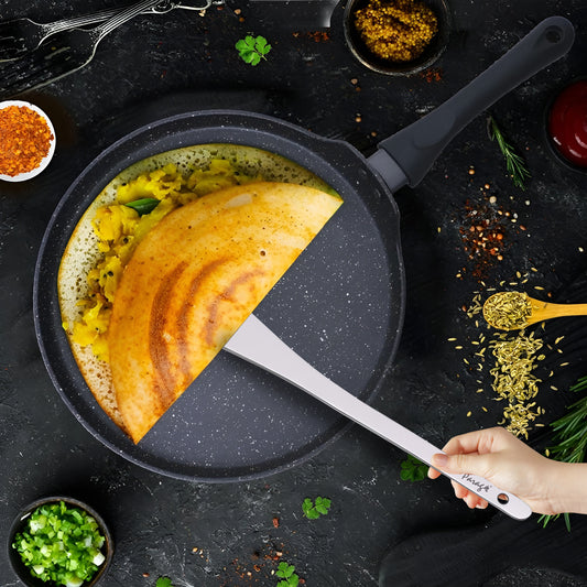 Stainless Steel Dosa Turner | 31.5cm Heavy Gauge Plain Spatula for Cooking Dosa, Chilla, Omelette, Silver Finish