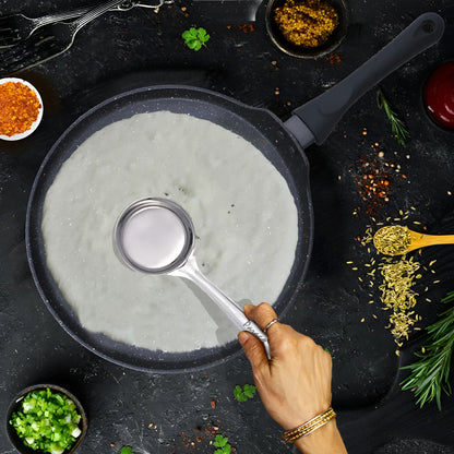 Stainless Steel Dosa Ladle | 20.5cm Heavy Gauge Flat Base Spatula & Spoodle Spoon for Cooking, Silver Finish