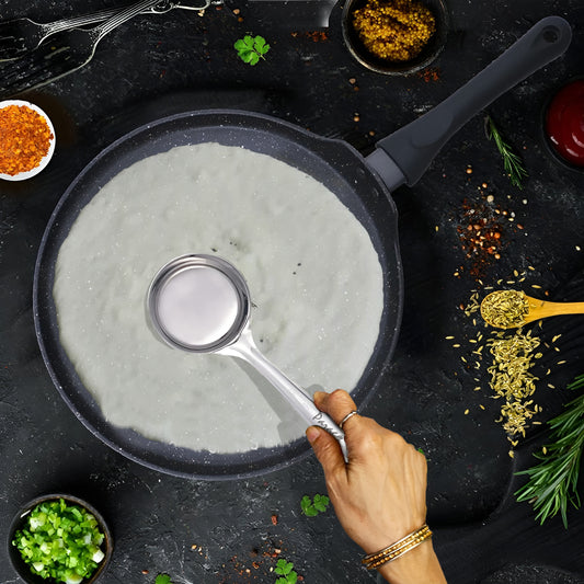 Stainless Steel Dosa Ladle | 20.5cm Heavy Gauge Flat Base Spatula & Spoodle Spoon for Cooking, Silver Finish