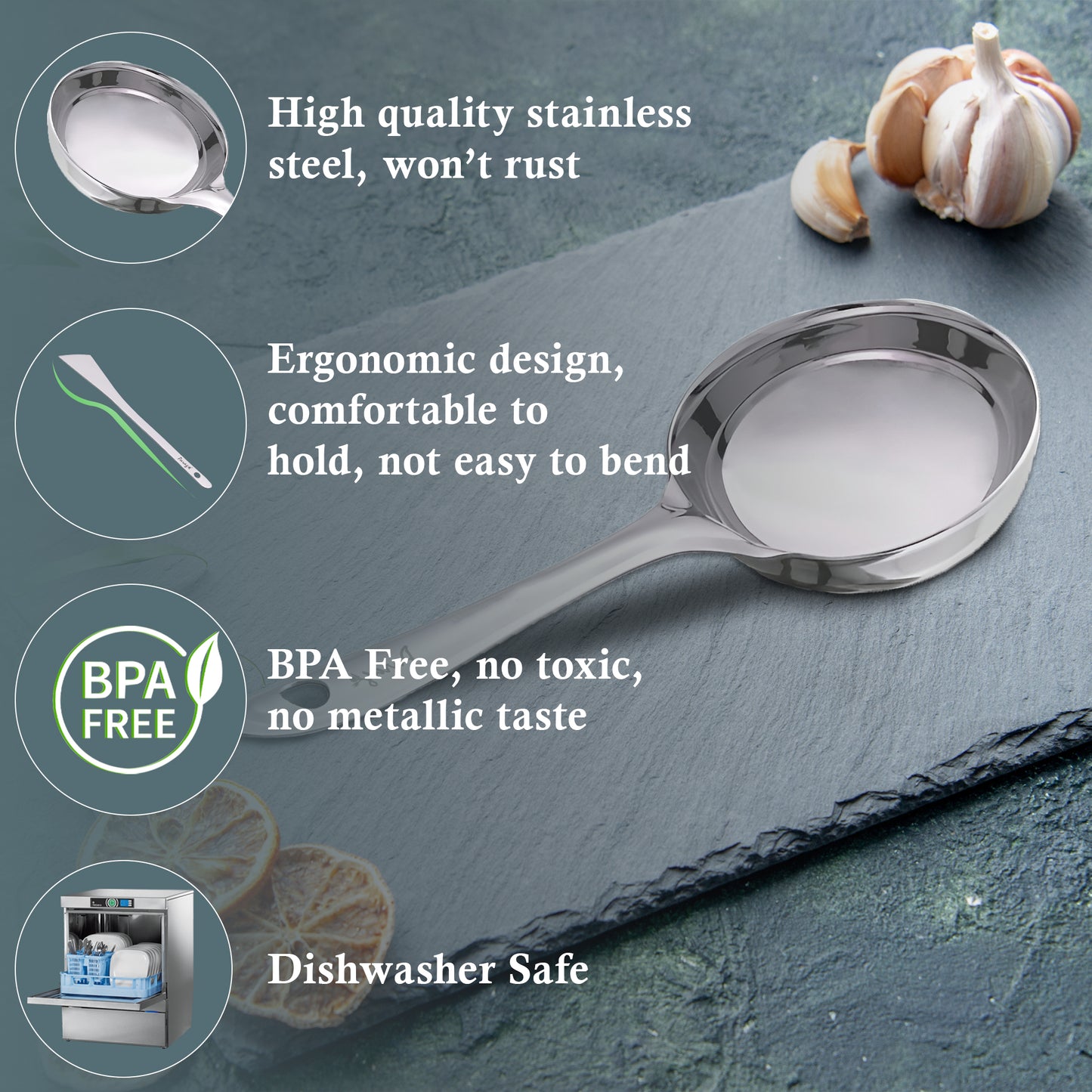Stainless Steel Dosa Ladle | 20.5cm Heavy Gauge Flat Base Spatula & Spoodle Spoon for Cooking, Silver Finish