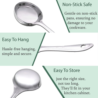 Stainless Steel Dosa Ladle | 20.5cm Heavy Gauge Flat Base Spatula & Spoodle Spoon for Cooking, Silver Finish