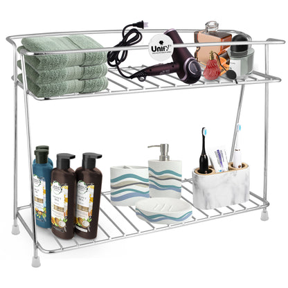 2 Tier Stainless Steel Kitchen Rack | Trolley Organizer & Storage Shelf Silver
