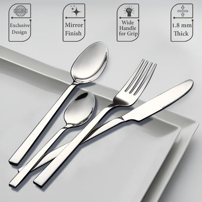 25-Piece Fantasy Stainless Steel Cutlery Set with Stand | Table Spoons, Tea Spoons, Forks & Knives (Silver)