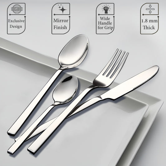 25-Piece Fantasy Stainless Steel Cutlery Set with Stand | Table Spoons, Tea Spoons, Forks & Knives (Silver)