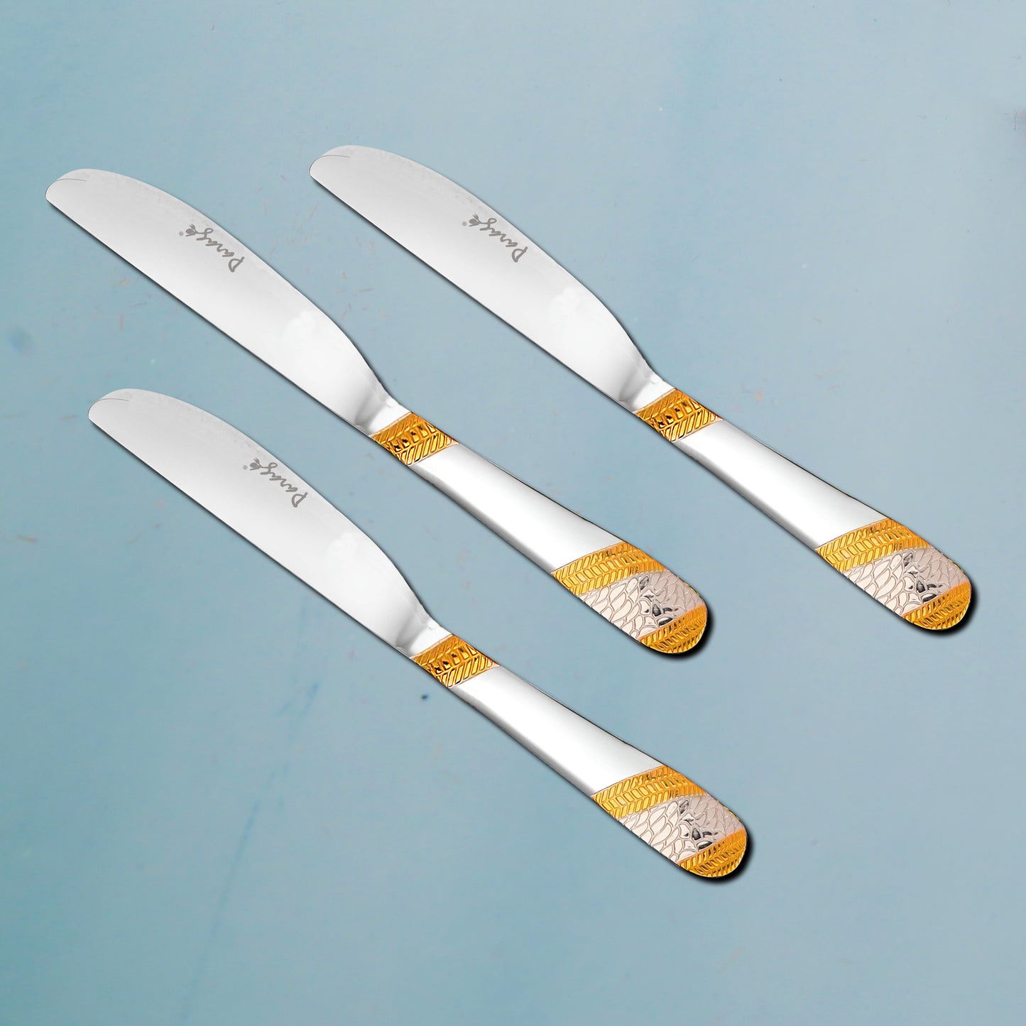 3-Piece Stainless Steel 24k Gold Butter Knife Set, Luxury Dining & Jam Spreader, Gift