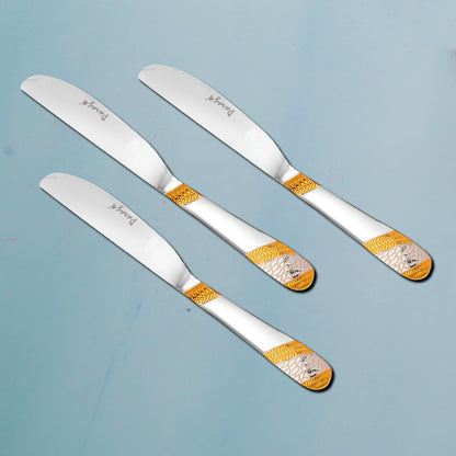 3-Piece Stainless Steel 24k Gold Butter Knife Set, Luxury Dining & Jam Spreader, Gift