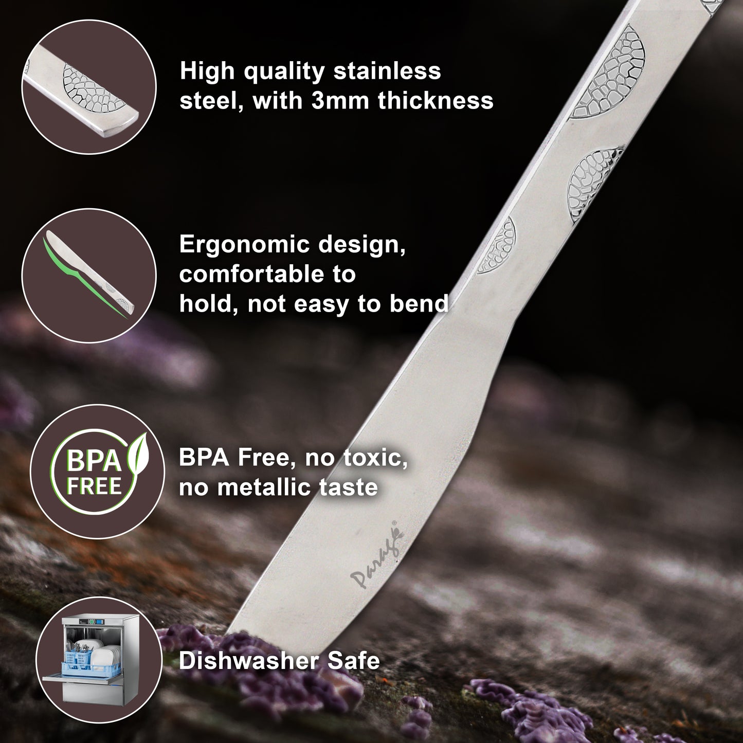 3-Piece Stainless Steel Premium Butter Knives | 3mm Thick, Moonpress Design, Luxury Tableware for Jam & Butter Spreading