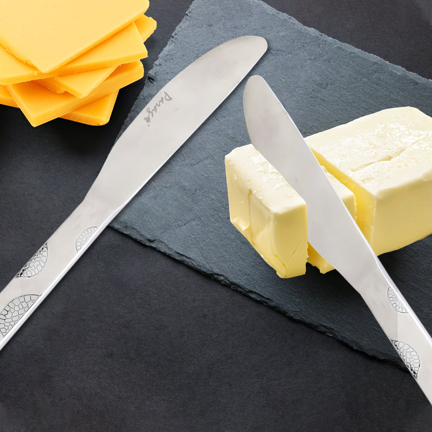 3-Piece Stainless Steel Premium Butter Knives | 3mm Thick, Moonpress Design, Luxury Tableware for Jam & Butter Spreading