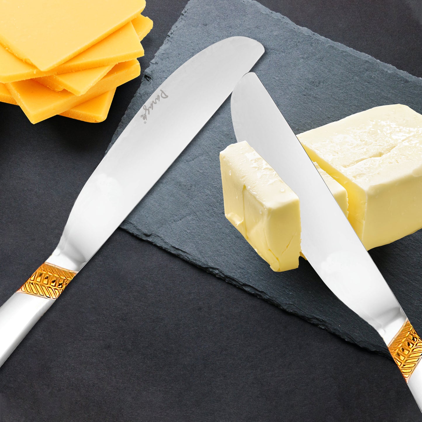 3-Piece Stainless Steel 24k Gold Butter Knife Set, Luxury Dining & Jam Spreader, Gift