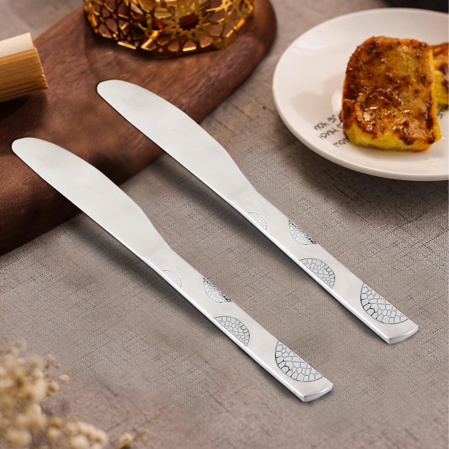 3-Piece Stainless Steel Premium Butter Knives | 3mm Thick, Moonpress Design, Luxury Tableware for Jam & Butter Spreading