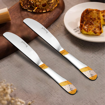 3-Piece Stainless Steel 24k Gold Butter Knife Set, Luxury Dining & Jam Spreader, Gift