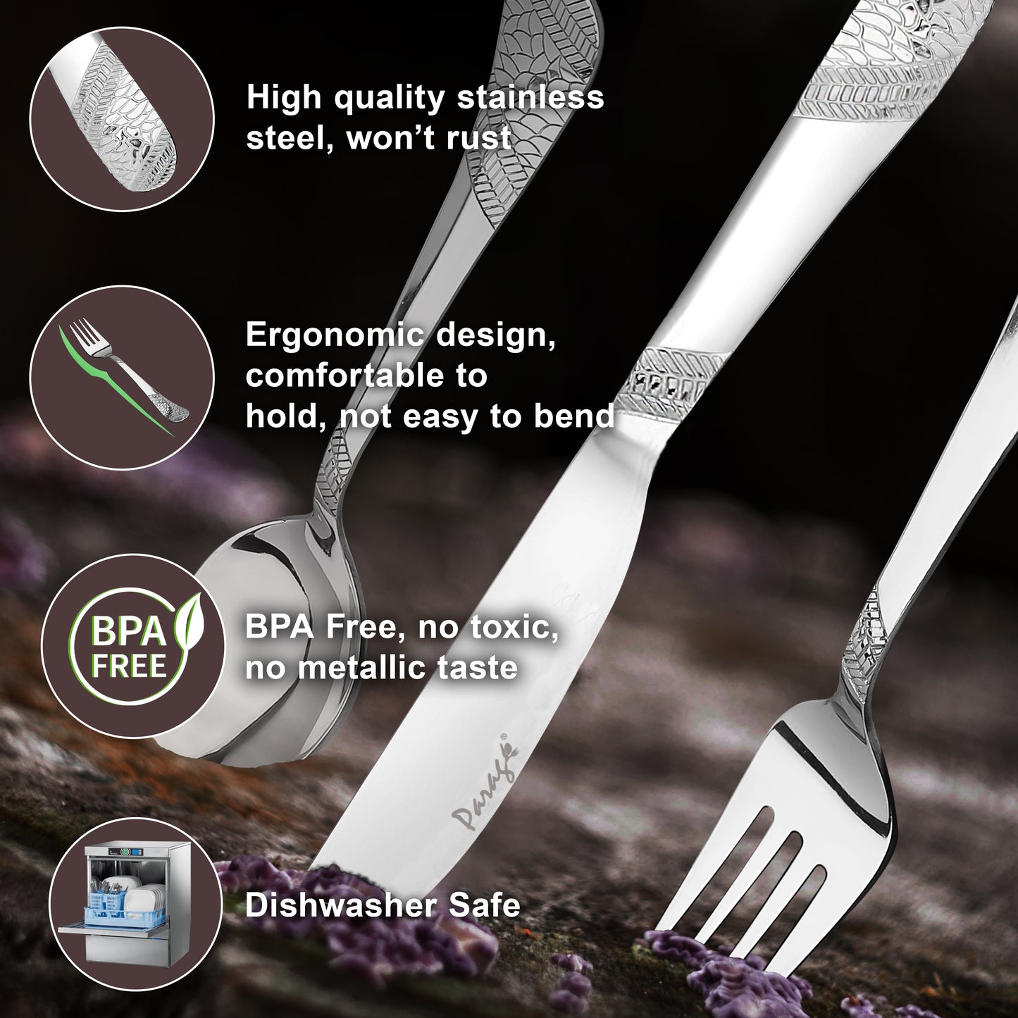 3pc Stainless Steel Knife Fork Spoon | 3mm Imperial | Silver