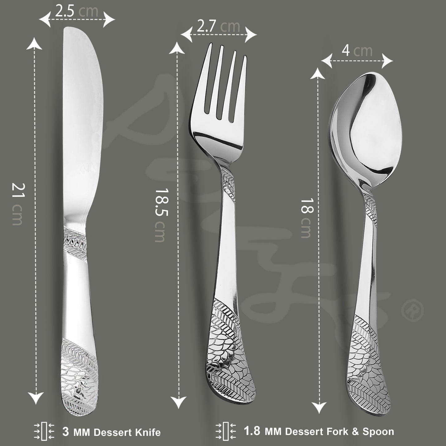 6pc Stainless Steel Knife Fork Spoon | 3mm Imperial | Silver
