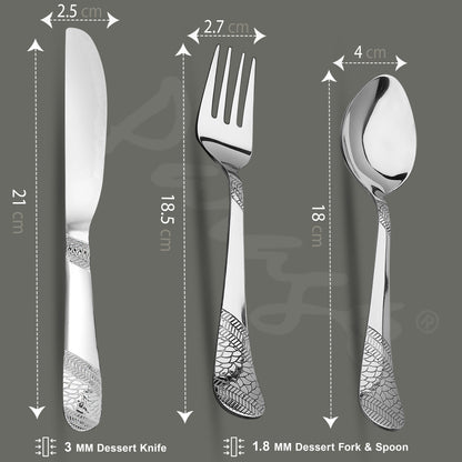 6pc Stainless Steel Knife Fork Spoon | 3mm Imperial | Silver