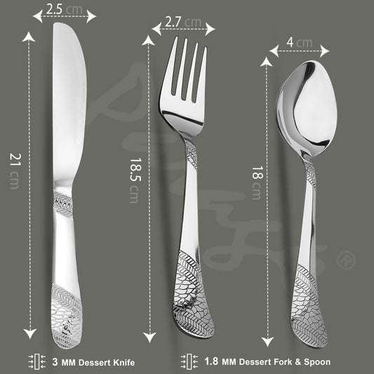 6pc Stainless Steel Knife Fork Spoon | 3mm Imperial | Silver