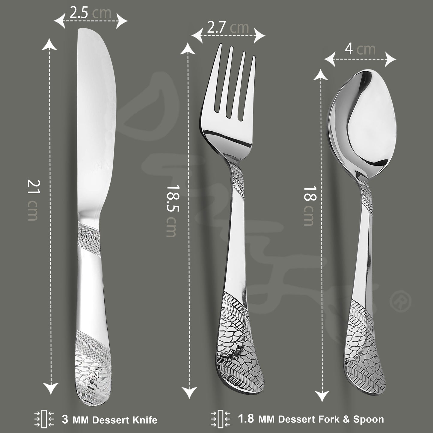 3pc Stainless Steel Knife Fork Spoon | 3mm Imperial | Silver