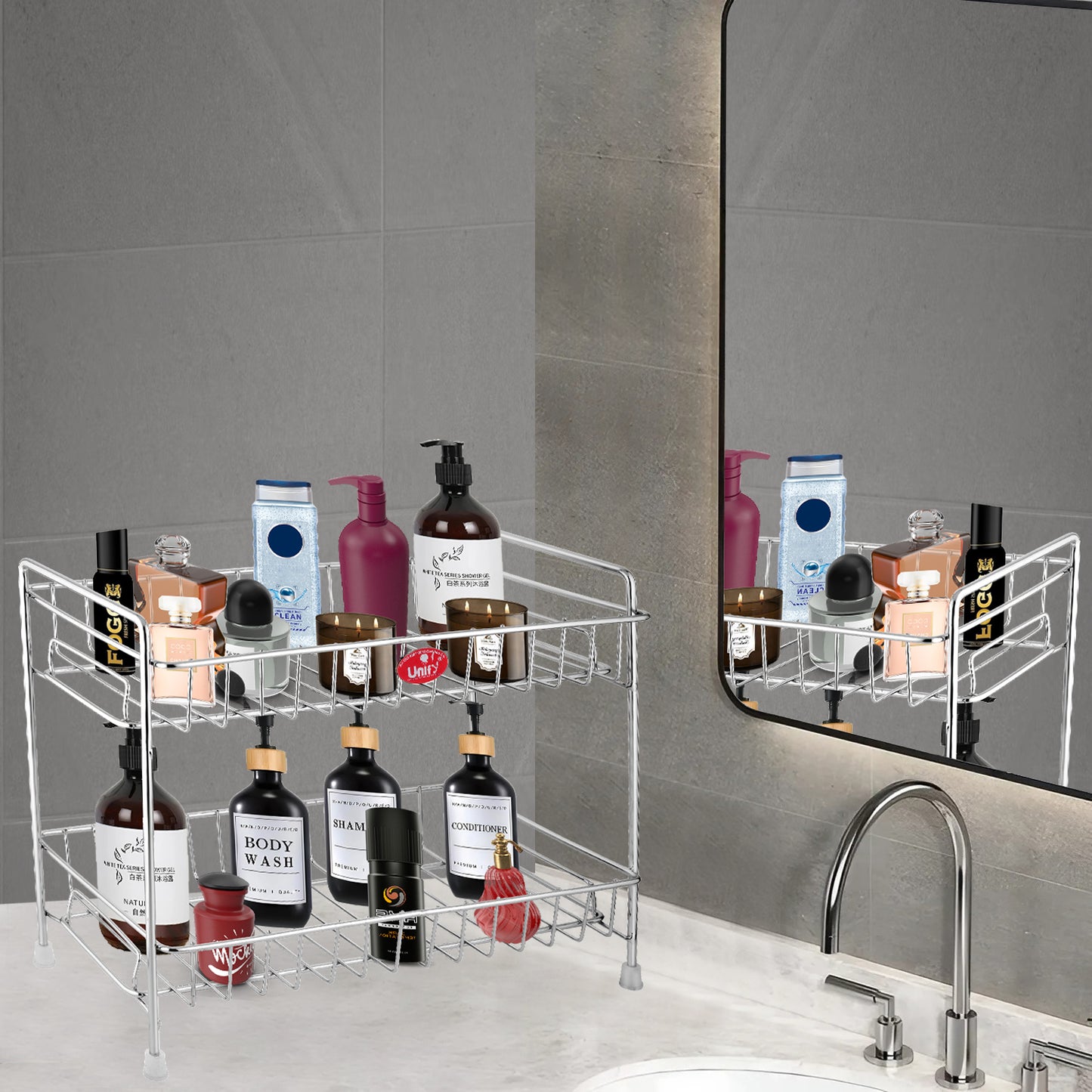 Stainless Steel 2-Tier Spice Rack Organizer with Shelf Liner | Kitchen, Cabinet & Pantry