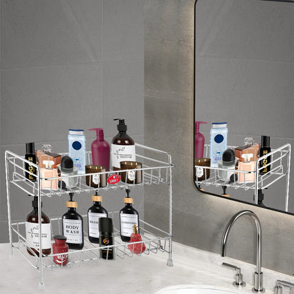 Stainless Steel 2-Tier Spice Rack Organizer with Shelf Liner | Kitchen, Cabinet & Pantry