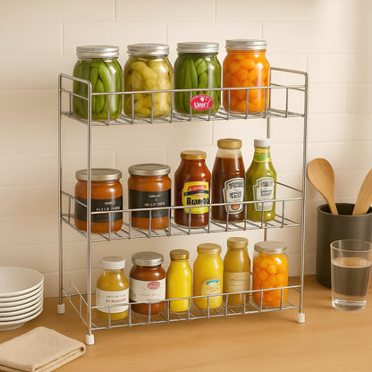 Stainless Steel 3-Tier Spice Rack Organizer with Shelf Liner | Kitchen, Cabinet & Pantry