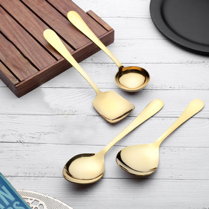 4 Pcs Stainless Steel Gold Serving Spoons Set - Heavy Gauge Kitchen Use