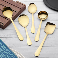 Serving Spoon Set | 5 pcs | Stainless Steel | Gold | Heavy Gauge