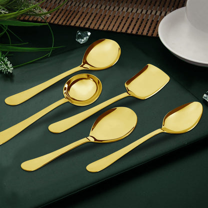 5 Pcs Stainless Steel Gold Serving Spoon Set - Heavy Gauge Kitchen Use