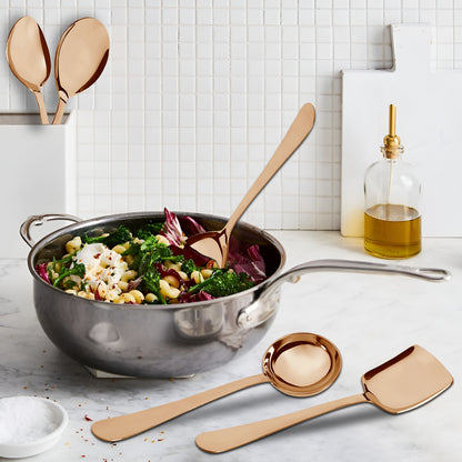 5-Piece Stainless Steel Rose Gold Serving Spoon Set | 1.8mm Heavy Gauge, 1 Soup, 1 Solid, 1 Rice & 2 Basting Spoons