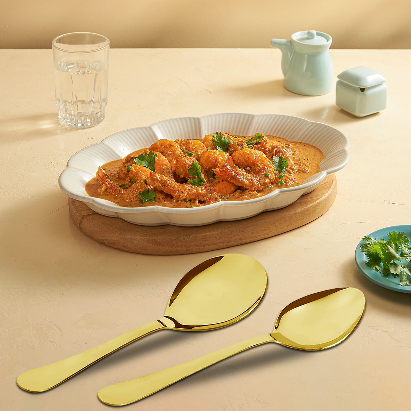 5 Pcs Stainless Steel Gold Serving Spoon Set - Heavy Gauge Kitchen Use