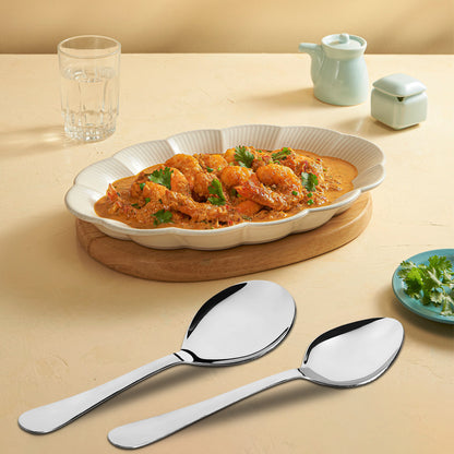 5-Piece Stainless Steel Serving Spoon Set | Heavy Gauge 1.8mm, 1 Soup, 1 Solid, 1 Rice & 2 Basting Spoons (Silver)