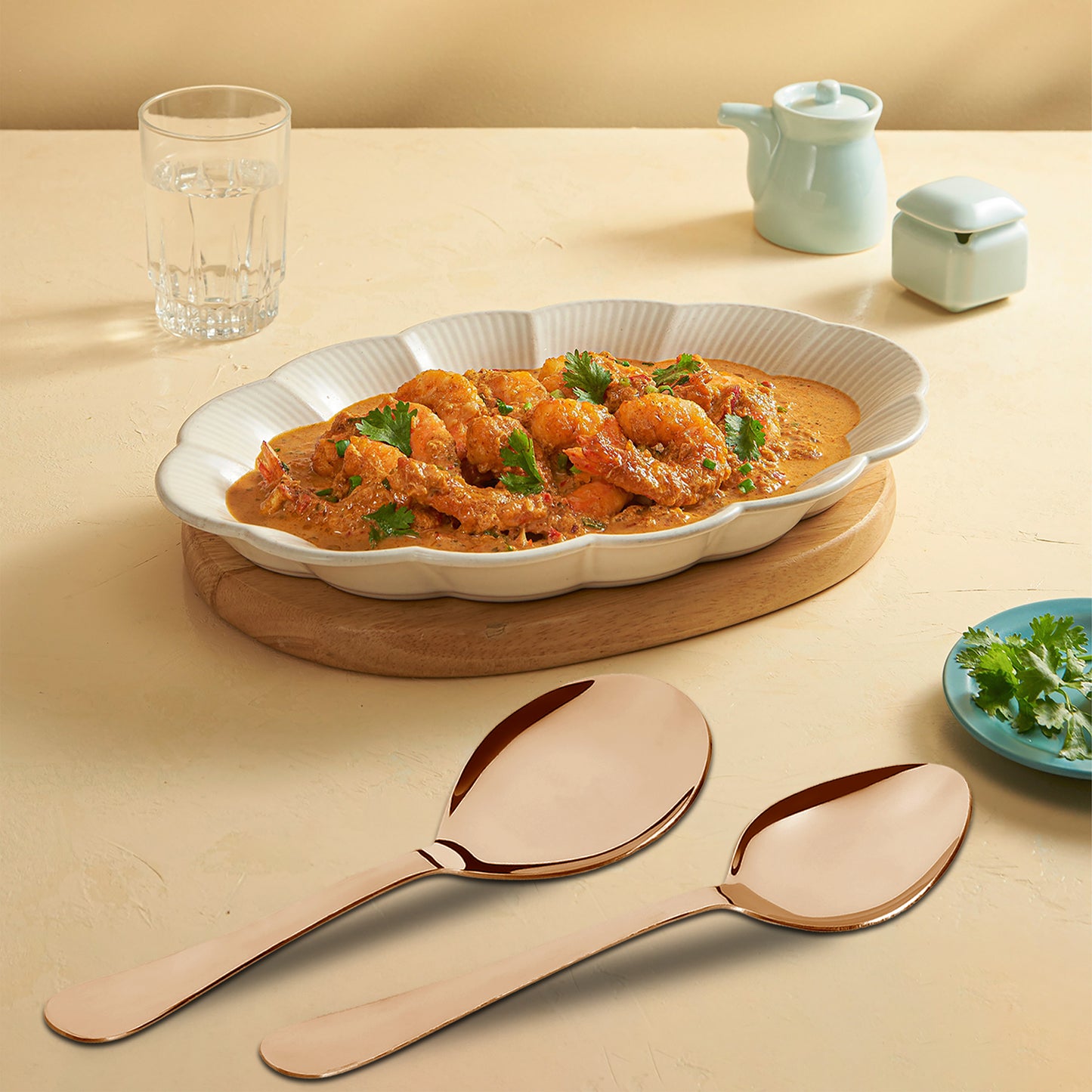 5-Piece Stainless Steel Rose Gold Serving Spoon Set | 1.8mm Heavy Gauge, 1 Soup, 1 Solid, 1 Rice & 2 Basting Spoons