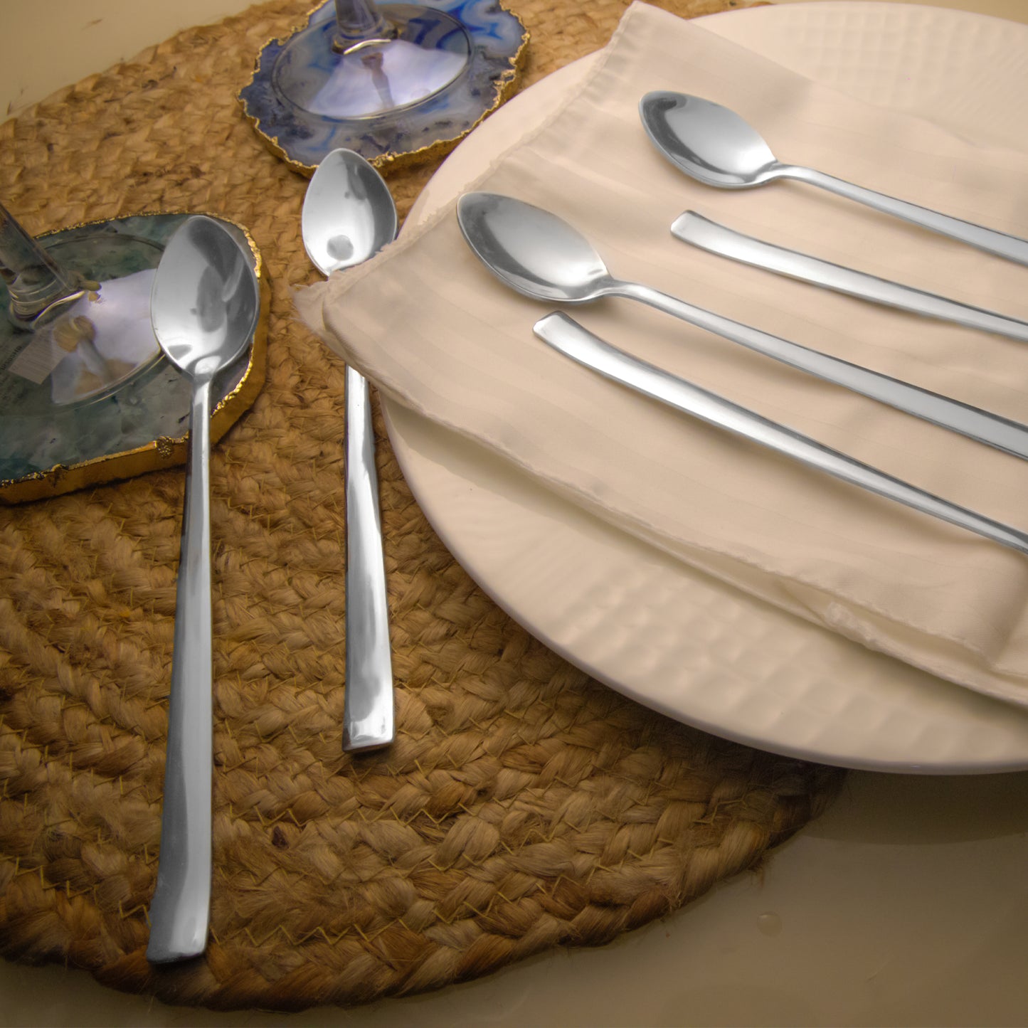 6 Pcs Stainless Steel Soda Spoon Set | 20.5 cm Long Handle Ice Cream Spoon Silver