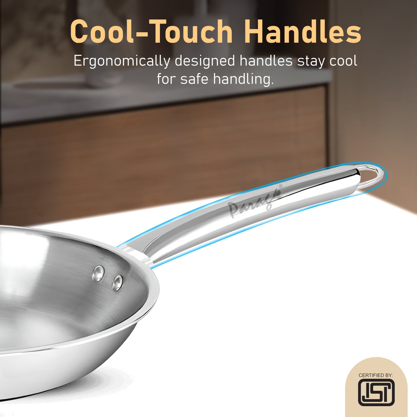Tripure 24 cm Triply Stainless Steel Fry Pan | Scratch Resistant, Stay-Cool Handle