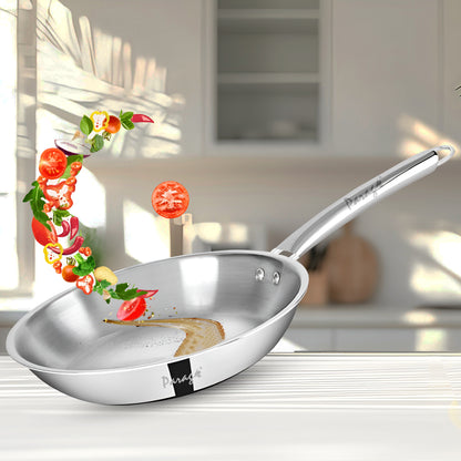 Stainless Steel Cookware Set | 24cm Kadhai with Lid, 24cm Frypan & 16cm Saucepan, Induction & Gas Compatible, Even Heat, Dishwasher Safe, 5-Year Warranty