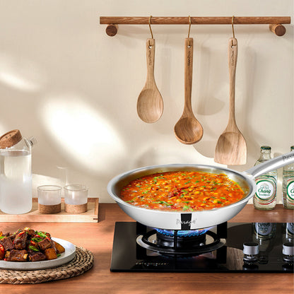 Tripure 24 cm Triply Stainless Steel Fry Pan | Scratch Resistant, Stay-Cool Handle