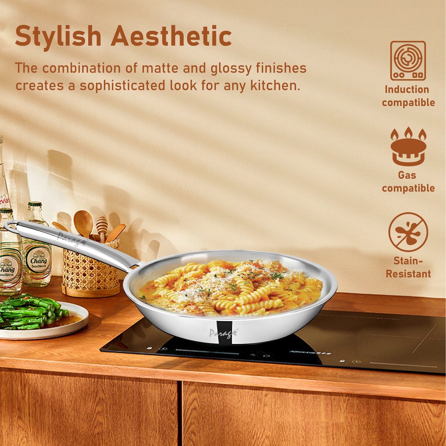 Tripure 24 cm Triply Stainless Steel Fry Pan | Scratch Resistant, Stay-Cool Handle