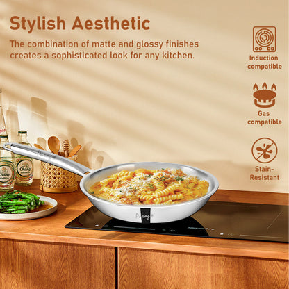 Tripure 24 cm Triply Stainless Steel Fry Pan | Scratch Resistant, Stay-Cool Handle